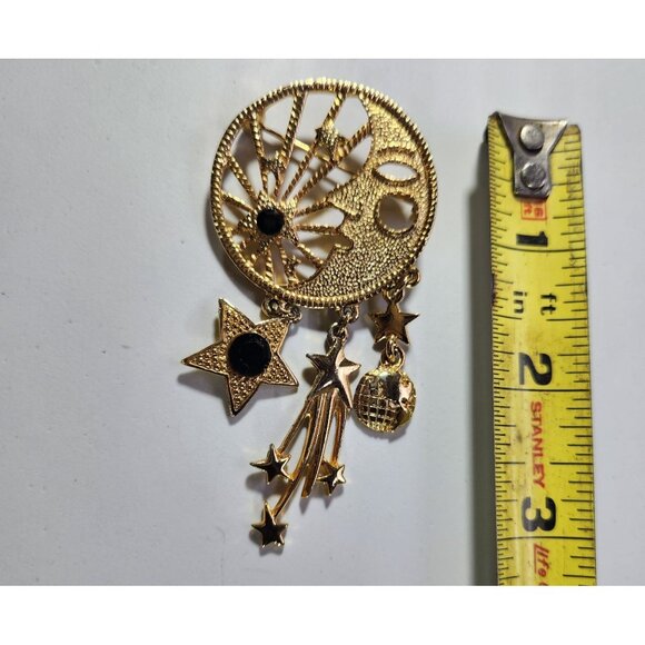 Gold-Tone Celestial Brooch With Dangling Stars & Moon Design space  galaxy - Picture 3 of 4
